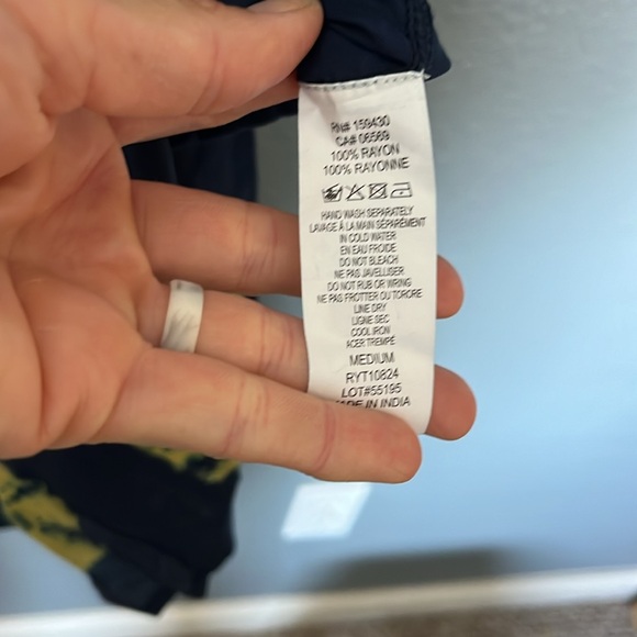 || Elan || Button Down•  Tunic Top • Bold Print • Navy and Gold Batik - Picture 9 of 10